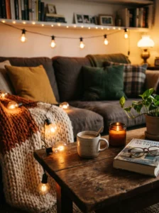Warm light bulbs creating a cozy and inviting living room atmosphere