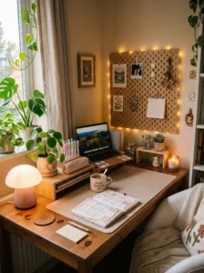 Personalized teen desk space with cozy decor and aesthetic organization