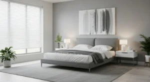 White and grey bedroom creating a modern calm look