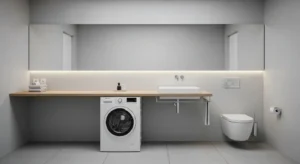 Minimalist washing machine setup in bathroom