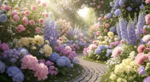 Pastel flowers creating a soft romantic garden