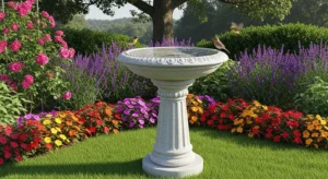 Elevated bird bath improving bird safety
