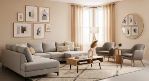 Beige and grey creating balanced look