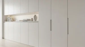 Built-in storage in narrow hallway
