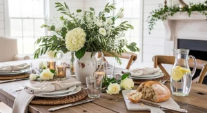 Greenery adding freshness to farmhouse dining room