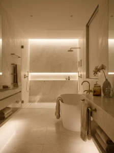 Cream and gold bathroom with elegant and luxurious design