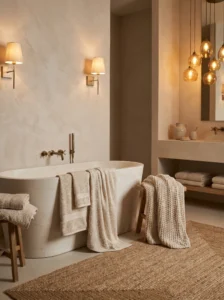  Off-white bathroom with layered neutral textures