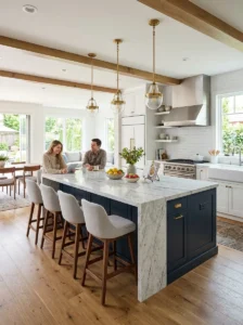 Oversized kitchen island with seating and modern layout
