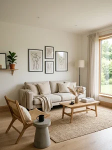 Black accents Scandinavian living room contrast styling