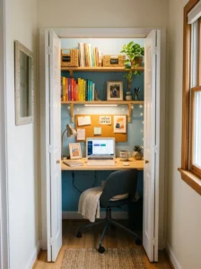 Closet turned into small office in living room space