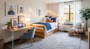 Rug adding warmth and comfort to a dorm room