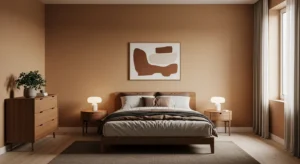 Minimal brown bedroom creating a calm and uncluttered space