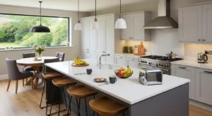 Breakfast bar adding function to an open kitchen