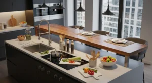 Multi-level kitchen island adding function and style