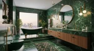 Emerald green creating a luxurious bathroom feel