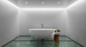 Clear floor making bathroom look bigger