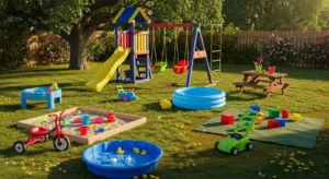 Kids play zone in backyard