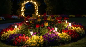 Lighting highlighting flower beds at night