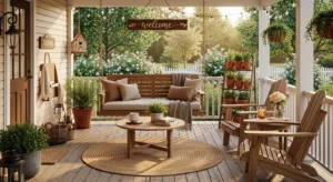 Wood elements adding warmth to porch
