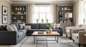 Grey and beige creating warm neutral space