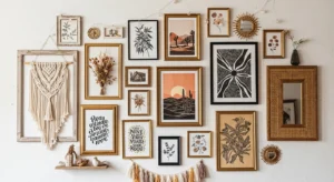 Gallery wall in boho living room