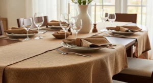 Textured linens adding depth to table
