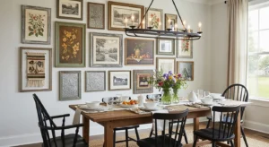 Gallery wall adding personality to farmhouse dining room