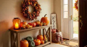 Fall entryway decor creating welcoming cozy home vibe