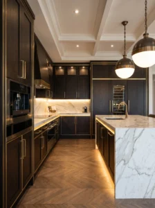 Kitchen cabinets with metallic gold accents for a luxury touch