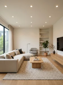 Minimalist living room with recessed lighting for a clean modern look