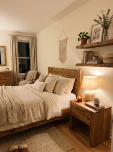 Teen bedroom with warm wood elements for a cozy natural feel