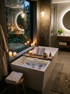 Deep soaking bathtub designed for ultimate relaxation in a modern bathroom