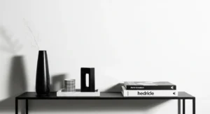 Black and white behind sofa table decor