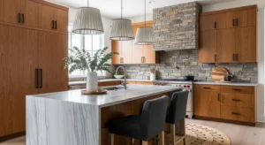 Mixed textures adding depth to an open kitchen