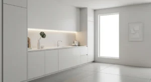 Minimal decor keeping a white kitchen clean and calm