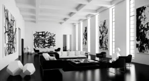 Black and white combo creating a modern open space