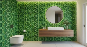 Green wallpaper adding texture and style