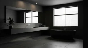 Minimalist dark bathroom with sleek design