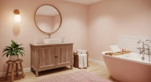 Pink and wood combination adding warmth