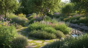 Natural plant growth creating relaxed garden style