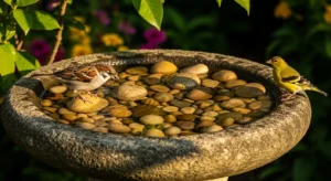 Pebble base bird bath for better grip
