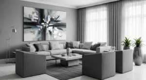 Artwork adding personality to grey room