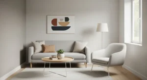 Matching furniture styles creating cohesive small living space