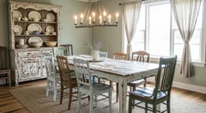 Distressed finishes creating authentic farmhouse look