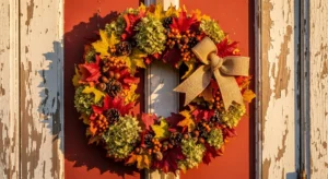 Fall wreath adding seasonal charm to home decor