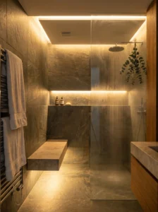 LED-lit shower creating soft ambient lighting and relaxing atmosphere