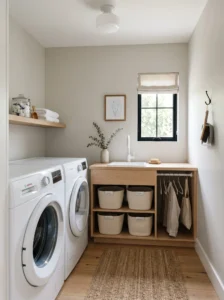 Minimal small laundry room with clutter-free and clean design