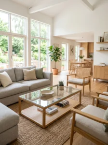 Light materials used in open concept interior