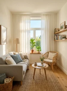 Natural light in a small living room making the space feel bigger and more open