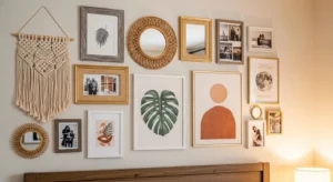 Gallery wall adding personality to a boho bedroom